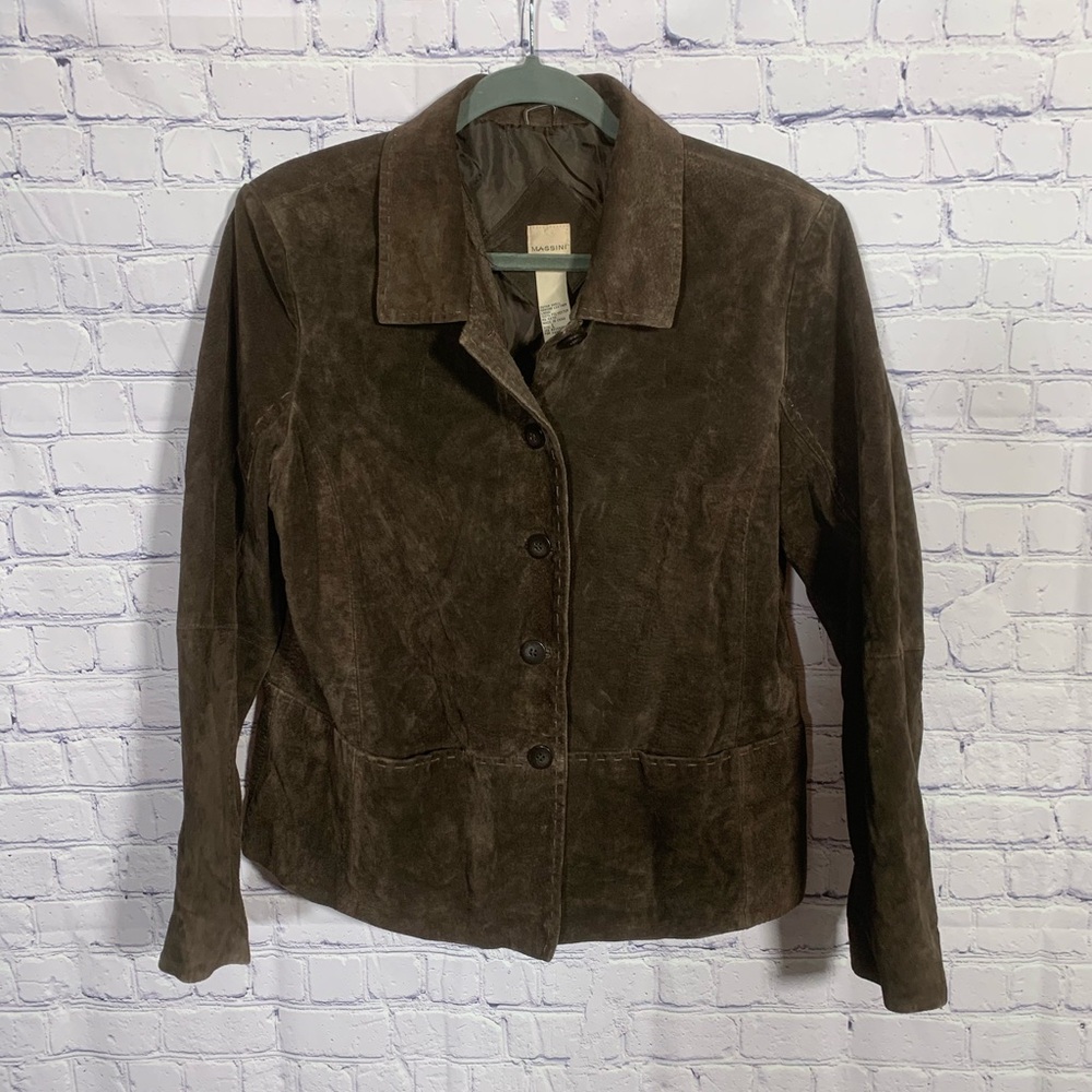 Massini Womens VTG Leather Button Down Jacket Brown Size L Western Boho Casual